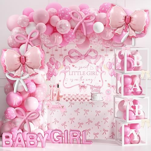 143PCS Pink Bow Baby Shower Decorations for Girl Welcome Baby Girl Party by THAWAY