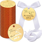 100 Set Gold Acrylic Thank You for Celebrating with Us Tags, with String Round Gold Mirrored Favors Labels, Thank You Gift Tags for Baby Shower Birthday Wedding Bridal Shower for Guests by Yungyan