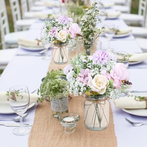 Zeyune 6 Sets Mason Jar Table Centerpiece Artificial Flower, Purple - Image 6