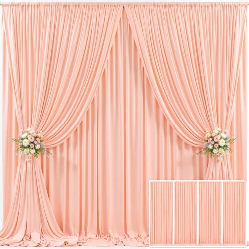 4 Panels Peach Backdrop Curtain for Parties Baby Shower Wrinkle Free Peach Photo Curtains Backdrop Drapes Fabric Decoration for Wedding Birthday Party 20ft(W) x 10ft(H) by Tao-GePartyDecorations