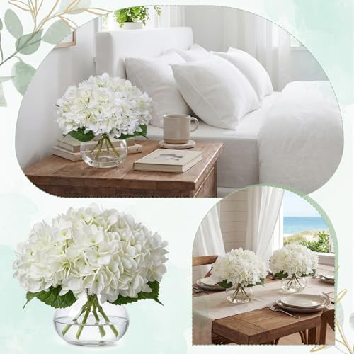 Zeyune 4 Pack Artificial Hydrangea Flowers with Vase (White) - Image 6