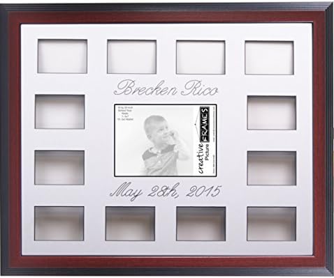 Creative Picture Frames Custom Calligraphy 12 Month Timeline Newborn Collage 18 By 22-Inch Picture Frame With White Mat And Wall Hangers, Mahogany by CreativePictureFrames