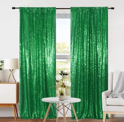 Eternal Beauty Green Sequin Backdrop Curtains, 4 Panels 2x8FT - Image 5