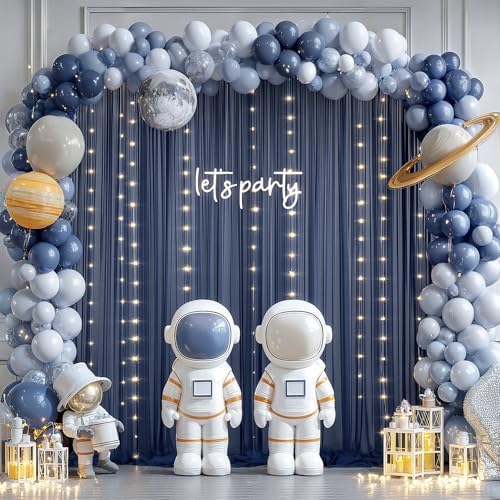 10×10ft Navy Blue Tulle Backdrop Curtain with Lights String for Parties, Sheer Photo Backdrop Curtains for Wedding Party Photography Background - Image 3