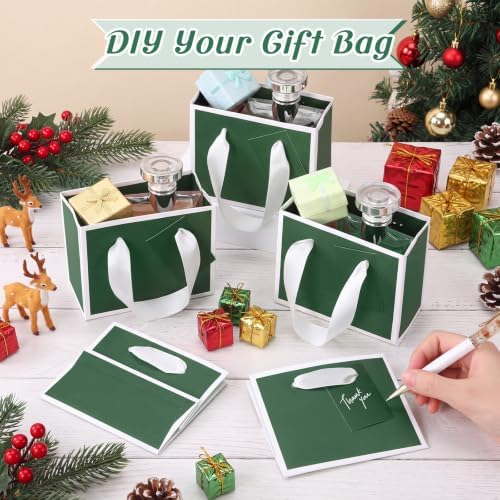 Yeaqee 50 Pcs Mini Metallic Paper Gift Bags with Handle, Green White - Image 4