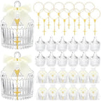 Chuangdi 12 Sets 48 Pcs Baptism Favors for Guests Crystal Candy Bowl Gifts with 12 Pcs Cross Rosary for Baptism Decorations Wedding Baby Shower Supplies First Communion Party(White) by Chuangdi