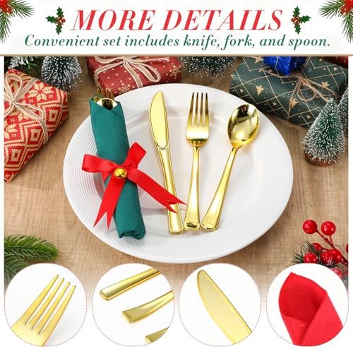 30 Set Christmas Pre Rolled Cutlery Napkins, Red and Green - Image 3