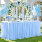 4 Pack Baby Blue Table Cloth for 6 Foot Rectangle Tables, Stretch Fitted Tulle Table Covers Skirt, Rectangular Ruffle Tutu Tablecloth Wedding Baby Shower Baby Shower Cake Tablecloths - Image 7