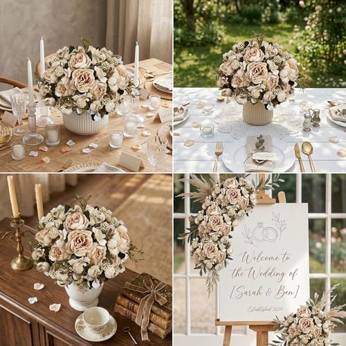 12 Bundles Fake Peony Artificial Flowers - Beige - Image 4