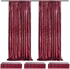6 Packs 2x8FT Sequin Curtain Backdrop Burgundy Red Party Photo Backdrop by QueenDream