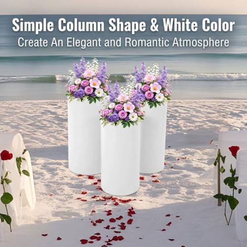 3 Pcs White Cylinder Pedestal Stand Covers, Round Cake Display Rack & Flower Cylindrical Pillars, Cake Stand Cover for Wedding, Birthday Party, Dessert Table & Baby Shower Decor - Image 7