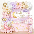 Twinkle Twinkle Little Star Baby Shower Decorations, Pink Stars and Moon Party Decorations with Balloon Garland Baby Boxes Backdrop Tablecloth by Fiesec