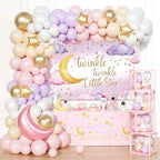 Twinkle Twinkle Little Star Baby Shower Decorations, Pink Stars and Moon Party Decorations with Balloon Garland Baby Boxes Backdrop Tablecloth by Fiesec