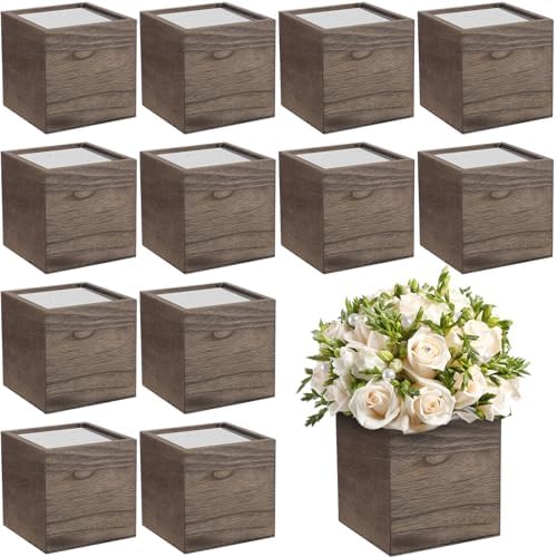 Suzile 12 Set Wooden Box Centerpiece, 5 Inch Square Planter Vase by Suzile