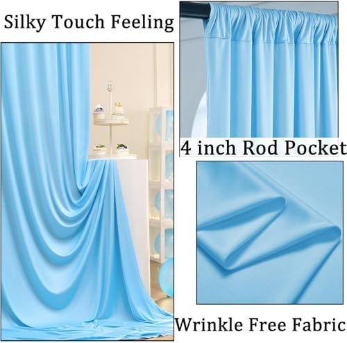 20ft x 10ft Baby Blue Backdrop Curtains for Parties, 4 Panels 5×10ft Soft Silky Polyester Photo Backdrop Drapes for Weddings Birthday Party Photography Baby Shower Home Decorations - Image 2