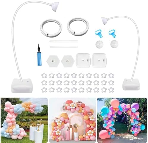 Balloon Arch Stand Kit Party Supplies, 8.2Ft & 5Ft Half Arch Balloon Stand with Water Filling Bag Base, Free Bending Balloon Holder for Wedding Baby Shower Birthday Party Decorations, White (white) by Addcean