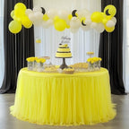 167in Yellow Tulle Table Skirts for Rectabgle Tables 6/8ft, 2-Layer Gold Grim Ruffle Tulle Tutu Cloth Table Skirt 14ft Decor Bee Themed Birthday Party Wedding Baby Shower Cake Dessert(No Table Cover) - Image 5