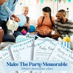 WOODAMORE Hilarious Baby Shower Games Boy - 4 Funny Baby Games for Baby Shower Boy Decorations, Blue Trivia Card Word Scramble Mommy Or Daddy Game for 25 Guests (Pack of 2) - Image 5