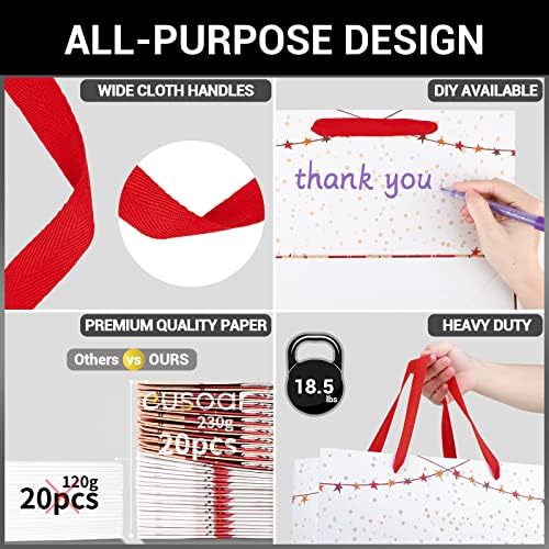 EUSOAR Christmas Extra Large White Gift Bags, 20 Pack 16x6x12 with Handles, Bulk Merchandise Retail Wrapping Bags for Christmas Eve, Grocery, Boutique, Party Favor, Business - Image 3