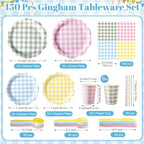 450 Pcs Tableware Set, Serve 50, Pastel, Gingham - Image 2