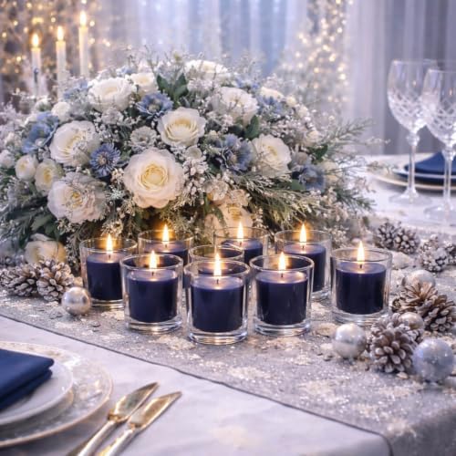 Set of 72 Richland Votive Candles Navy Blue Unscented and 72 Clear Glass Eastland Votive Holders - Image 4