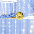 10ft x 10ft Baby Blue Chiffon Backdrop Curtain with Lights String for Parties,2 Panels Sheer Tulle Curtain Wedding Photo Backdrop with Lights for Baby Shower Birthday Party Ceremony Home Decorations - Image 6