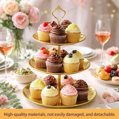 3 Pcs 3 Tier Stainless Steel Cupcake Stand, Gold Tiered Dessert Stand for Wedding, Birthday Party, Baby Shower, Tea Party, Graduation Ball (Gold) - Image 4