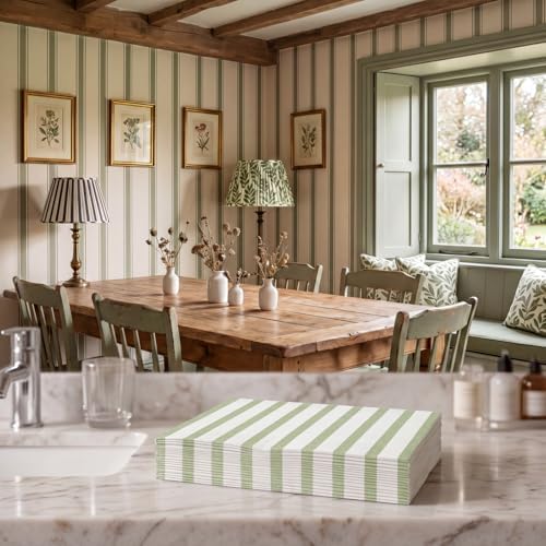 100 Pack Striped Linen-feel Napkins Bulk Striped, Sage Green - Image 4