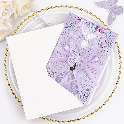 Purple Butterfly Laser Cut Wedding Invitations 50pcs Custom Invitation Card - Image 4