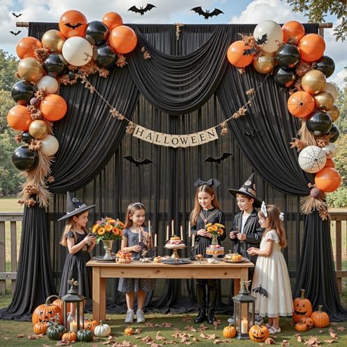 30ft×10ft Wrinkle Free Black Backdrop Curtain Drapes, 6 Panels 5ftx10ft Sheer Tulle Chiffon Backdrop Panels Curtains for Wedding Baby Shower Birthday Party Stage Photo Home Decorations - Image 6