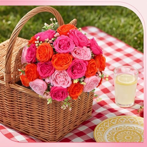 Geosar 8 Bundles Artificial Peonies Flowers,Pink, Orange - Image 4