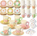Yungyan 216 Pcs 72 Guest Tea Party Plates and Napkins Sets Floral Tea Party Supplies 6" Paper Plates, 9 oz Cups and Saucers Disposable Tableware Set for Birthday Wedding Bridal Shower Decorations by Yungyan