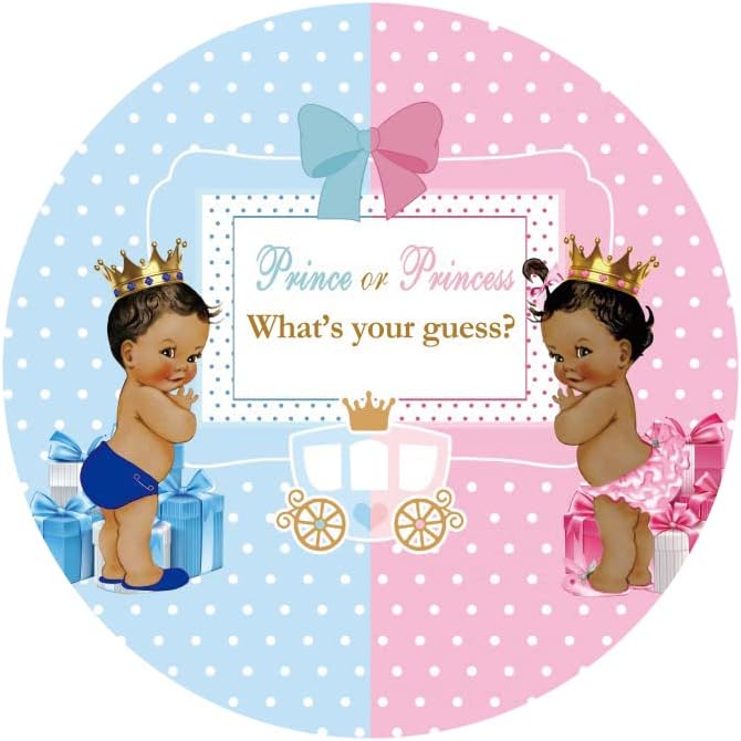 AOFOTO 7.2x7.2ft Royal Prince or Princess Gender Reveal Round Backdrop Cover Blue Pink Boy or Girl Circle Photography Background He or She Baby Shower Reveal Party Decoration Photobooth Banner Props - Image 4