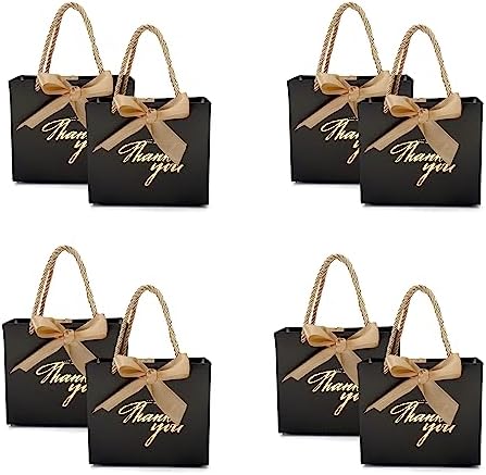 TKSBAG 50 Pack Small Thank You Gift Bags With Handles-5.5''x 2.3''x4.7'' Mini Black Gift Bags Bulk for Baby Shower, Birthday, Wedding, Fathers' Day by TKSBAG