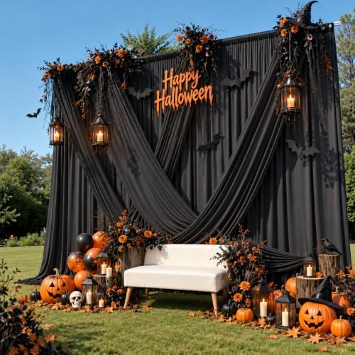 10x16 ft Black Backdrop Curtains for Wedding Parties, Birthdays, Halloween by PartyVillage
