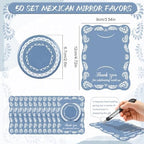 50 Set De Barro Mexicanos Baby Shower Party Favors for Guests Blue Mini Compact Mirrors Thanks Cards Cielito Lindo Party Decorations Gifts Bulk for Wedding Bridal Shower Fiesta Party Decorations - Image 2