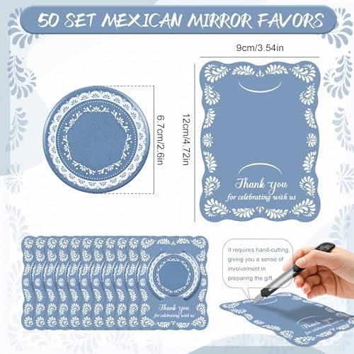 50 Set De Barro Mexicanos Baby Shower Party Favors for Guests Blue Mini Compact Mirrors Thanks Cards Cielito Lindo Party Decorations Gifts Bulk for Wedding Bridal Shower Fiesta Party Decorations - Image 2
