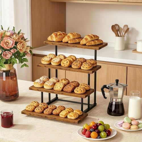 Emfogo Wooden Cupcake Display Stand, 4 Tier Rectangular Tiered Dessert Stands, Cupcake Display Risers for Vendor Booth Dessert Table Party Wood Serving Tray for Cup Cake Cookie Food (1 Pack) - Image 6