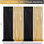 Party Backdrop Curtain 10ftx10ft - Gold Sequin and Black Satin Drapes - Image 4