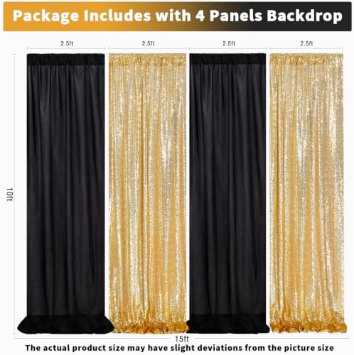 Party Backdrop Curtain 10ftx10ft - Gold Sequin and Black Satin Drapes - Image 4