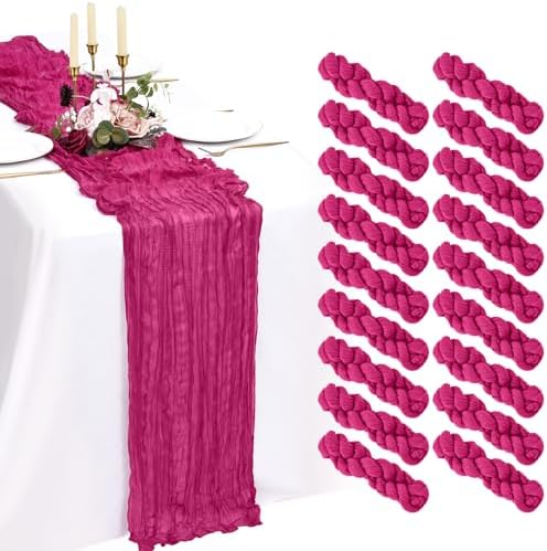 18 Pack Cheesecloth Table Runner 10FT Fuschia Table Runner Boho Gauze Cheese Cloth Table Runners Long Rustic Sheer Table Decorations for Wedding Party Baby Bridal Shower Birthday Holiday Spring by Showgeous