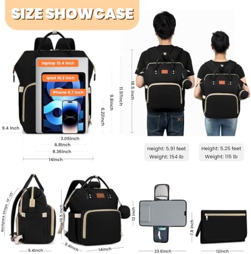 ROSEGIN Diaper Bag Backpack with Changing Pad Pacifier Case, Baby Bag for Boy Girl Toddler - Large,Stylish, Waterproof Travel Quilted Diaper Bag for Mom - Baby Shower Gifts, Black - Image 6