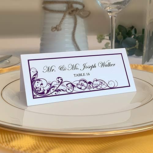 Scribble Vintage Swirl Place Cards, Eggplant, Set of 150, Pre-cut and Score by DocumentsandDesigns