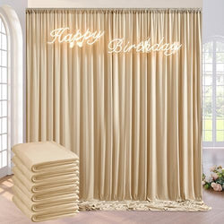 30ft x 8ft Wrinkle Free Beige Backdrop Curtains for Parties Weddings, 6 Panels 5×8ft Soft Silk Polyester Photo Backdrop Drapes for Birthday Baby Shower Baptism Photo Photography Background Cloth by ENJOYYOURPARTY