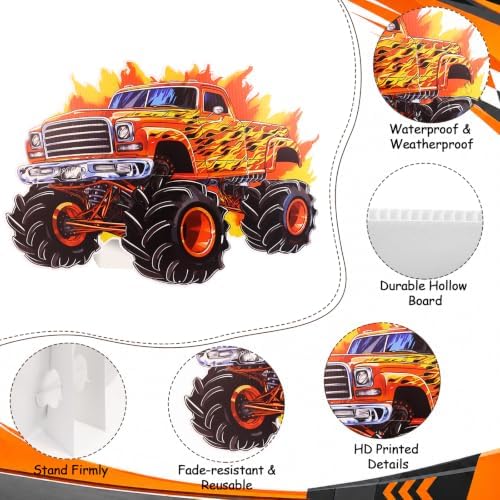 4 PCS Large Monster Truck Birthday Decorations, Monster Truck Party Decorations Cardboard Cutouts, Big Wheel Race Truck Theme Birthday Party Decor for Backdrop Yard Signs Standup Photo Booth Props - Image 4