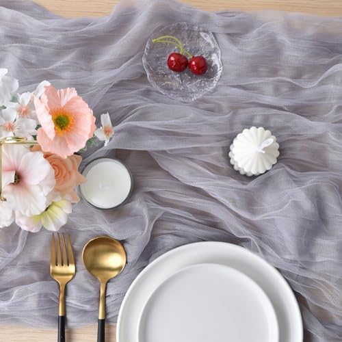 Gray Cheesecloth Table Runner Fall Wedding Birthday Party Home Decor 4 Pack - Image 3