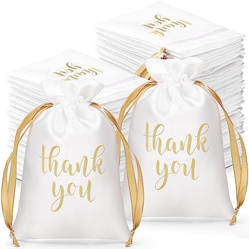 Roowest 6 x 9 Inch 100 Pcs Thank You Satin Gift Bags, White by Roowest