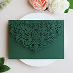 Hosmsua 50PCS Personalized Emerald Green Laser Cut Quinceanera Invitation Pocket, 5.12 x 7.2 Laser Cut Lace Flora wedding Invitation with Envelopes for Sweet 16, Mis XV, Quince Invitation - Image 4
