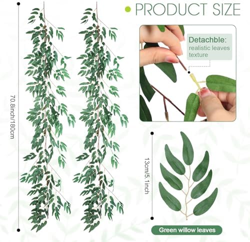 5 Pcs Willow Leaves Garland, 6 ft Willow Vines, Artificial Greenery Garland - Image 2