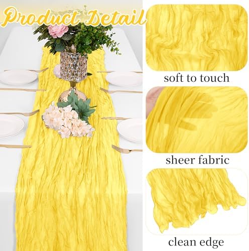 16 Pack Lemon Yellow Cheesecloth Table Runners 20x120 Inch Gauze Table Runner 10FT Easter Cheese Cloth Table Runner Rustic Sheer Runner for Wedding Baby Shower Birthday Party Table Decor - Image 3